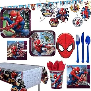 Amscan party centre spiderman tableware party supplies for 8 guests, includes plates, cups, birthday candle, deco kit, masks and more