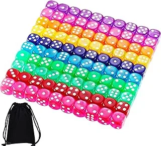 Blulu 6-Sided Games Dice Set, Coloured Dice with Black Velvet Pouches for Playing Games, Like Board Games, Dice Games, Math Games, Party Favours and More (Rainbow Colour, 14 mm)