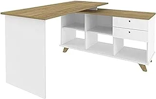 Artany Gold Desk L-Shaped, Olmo with White - W 145 x D 128 x H 75 cm