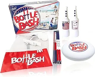 Bottle Bash Outdoor Flying Disc Game Set – Disc Toss Game for Family, Adult & Kids, Backyard and Beach Game - Frisbee Target Lawn Game with Poles & Bottles (Beersbee & Polish Horseshoes)