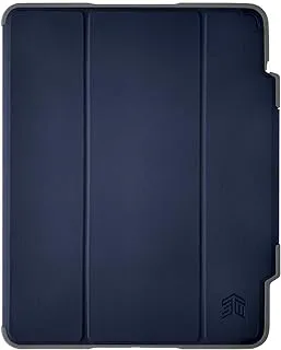 STM RUGGED CASE PLUS لجهاز iPad Pro 11 بوصة (الجيل الثاني / الأول) - غطاء قابل للطي وحامل مع ظهر شفاف شفاف ، حامل قلم Apple ، وظيفة إيقاظ تلقائية ، جراب حماية 360 وامتصاص الصدمات - أزرق داكن