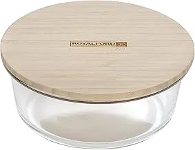 Royalford Round Glass Food Container With Bamboo Lid, Rf10323-400Ml Capacity, Freezer & Dishwasher Safe, Air Tight Lid With Silicone Sealing Ring, High Thermal Shock Resistant