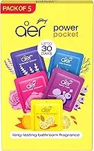 Godrej aer Power Pocket Air Freshener- Bathroom And Toilet Lasts Up To 30 Days Assorted Pack Of 5 (50G), Multicolour, 40017848