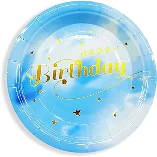 PARTY TIME - 6 Pieces 9 Inches Paper Plates Party Supplies, Happy Birthday, Wedding, Bridal Shower, Luncheon, Disposable Paper Dinnerware, Plate Sets (Ombre Light Blue)