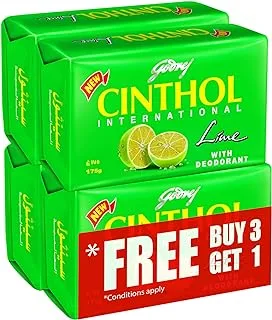 Cinthol Bar Soap 99.9% Germ Protection Lime (With Deodarant) 175G - (Pack Of 4) Green