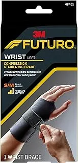 Futuro Compression Stabilizing Wrist Brace Left Hand S/M size, 1 unit/pack | Dark Grey color | 48401ENR | Provides immediate compression and stability for aching wrist | Wrist support