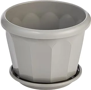 Cosmoplast Plastic Hexagonal Flowerpot 25 With Tray - Grey, IFFP25004G6, Hex 25