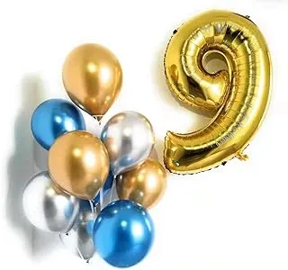 PARTY TIME - 10 Pieces Set - Number 9 Gold Foil Balloon - 16 Inch | Latex Balloons 12