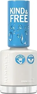 Rimmel Kind & Free Clean Nail Polish - Breathable Top Coat Plant-Based Formula To Animals Vegan 8 Ml 25Oz, Shade 151 Fresh Undone