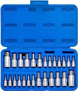 Neiko 01144A Tamper-Proof Hex Bit Socket Set, 26 Pieces | SAE (5/64-9/16”) and Metric (2-14MM)