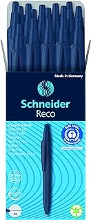 Schneider Reco Ballpoint Pen, M (Medium), Refillable and Retractable, Blue Barrel, Box of 20 Pens, Ink (131813)