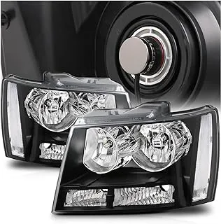 M-AUTO Factory Style Black Headlights Headlamps Assembly w/ 4 PRE-ASSEMBLED 6000K LED BULBS Compatible with 07-14 Chevy Tahoe Suburban 1500/07 08 09 10 11 12 13 Avalanche Suburban 2500