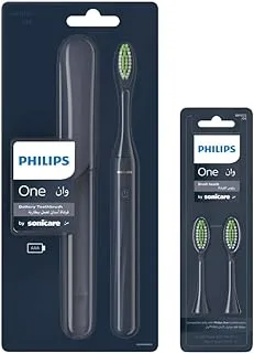 PHILIPS SONICARE One by Battery Toothbrush, Midnight Blue, HY1100/04 with 2 Brush Heads, Midnight Blue, BH1022/04