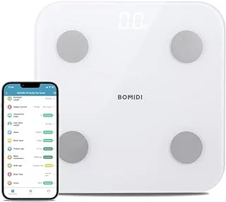 Bomidi S1 ​​Smart Body Fat Weight Scale LED Display Bluetooth 4.0 TUYA Smart App تكوين الجسم BIA Technology BMI عالي الدقة مستشعر تكوين الجسم مضاد للتصادم 3 * بطارية AAA - أبيض