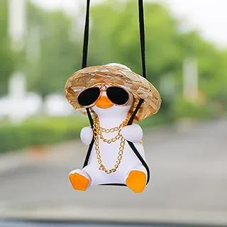 ECVV Swinging Duck Car Hanging Ornament Gypsum Cute Anime Car Interior Decoration Auto Rearview Mirror Ornaments Sunglasses Duck Pendant for Car Rear View Mirror Hanging Accessories