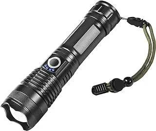 ECVV Rechargeable LED Flashlight, Ultra Bright Zoomable Flashlights, with 5 Modes, Adjustable High Lumens, Water Resistant, Handheld Light with Power Indicator for Camping/Outdoor/Emergency