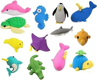 FunBlast (Pack of 13 Pcs) Sea Creatures Shape Erasers Set for Kids Educational Stationary Kit for Kids (Multicolor)