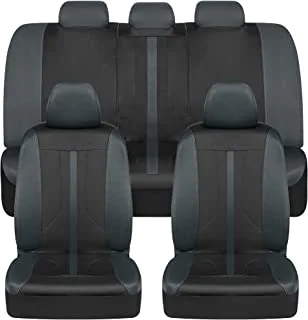 BDK OmniFit Seat Covers for Cars, Two-Tone Gray Car Full Set with Hooded Split Bench Cover, Interior Accessories, Automotive