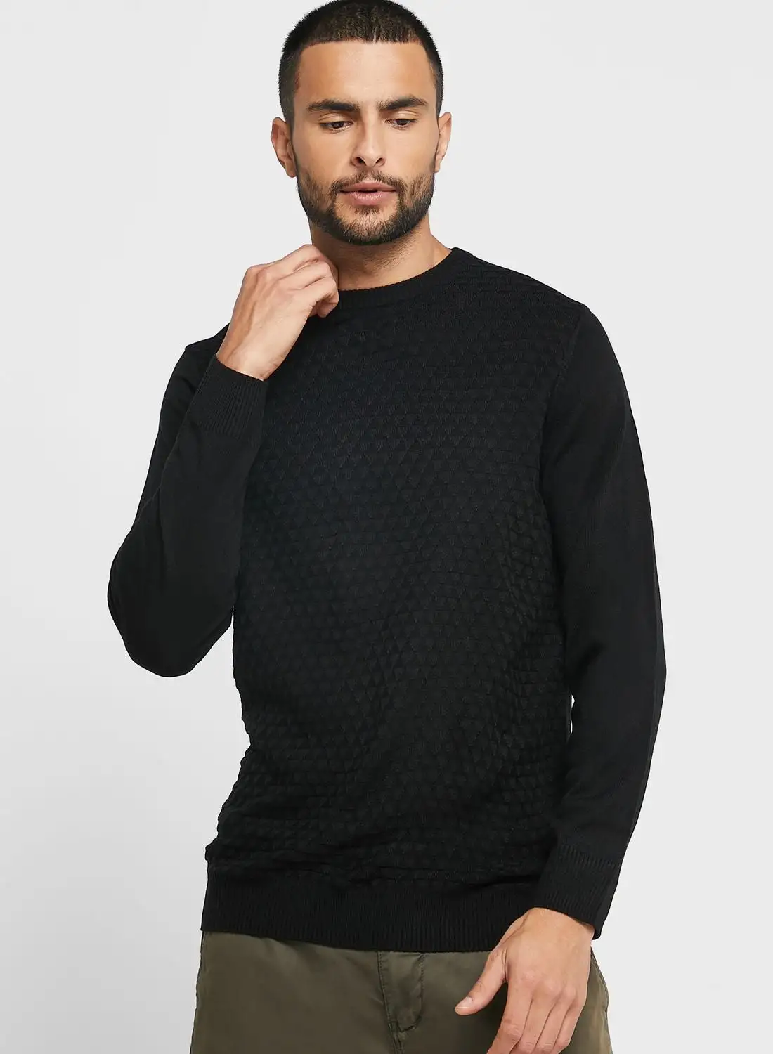 Robert Wood Texture Crew Neck Knit Sweater