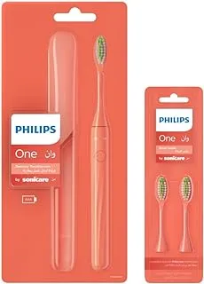 Philips One by Sonicare Battery Toothbrush, HY1100/01, 2 Piece Set with 2 Brush Heads, BH1022/01, Miami Coral