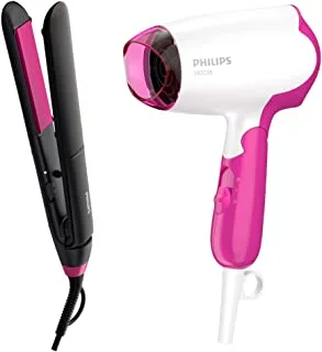 Philips StraightCare Essential ThermoProtect Straightener, BHS375/03. with Philips Drycare Essential Hair Dryer, BHD003/03