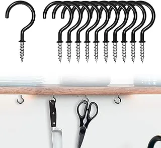 ECVV 25 Pcs Heavy Duty Ceiling Hooks for Hanging Plant, 2.9 inch Black Spiral Hooks for Kitchen Garden Ceiling Hanging, Vinyl Coated Screw-in Kitchen Hooks