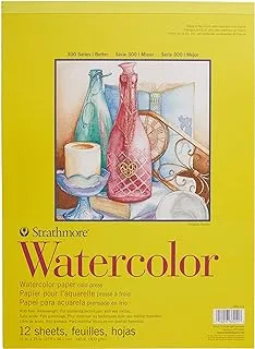 Strathmore 300 Series Watercolor Paper Pad, Tape Bound, 11x15 inches, 12 Sheets (140lb/300g) - Artist Paper for Adults and Students - Watercolors, Mixed Media, Markers and Art Journaling