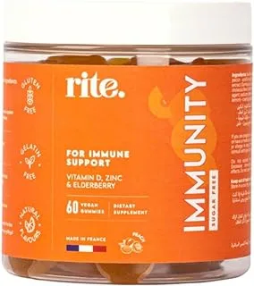 IMMUNITY Sugar-free Vitamin Gummies | 500% daily value of Vitamin D3, Zinc & Elderberry extract | to give you strong immunity, cover vitamin D deficiency | 60 Vegan Gummies | Natural Peach flavor