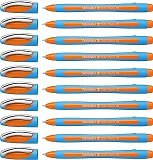 Schneider Slider Memo XB (Extra Broad) Ballpoint Pen, 1.4 mm, Light Blue Barrel, Orange Ink, Box of 10 Pens (150206)