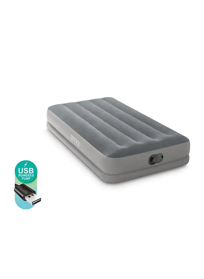 INTEX Dura Beam Prestige Airbed With Fastfill USB Pump Twin Size PVC Light/Dark Grey 191 X 99 X 30cm