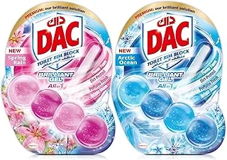 Dac Brilliant Gel Toilet Rim Block, For Long-Lasting Freshness and Shine, Spring Rain + Arctic Ocean, Pack of Two, 2 x 42G