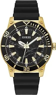 GUESS US Men's Gold-Tone and Black Silicone Analog Watch, one