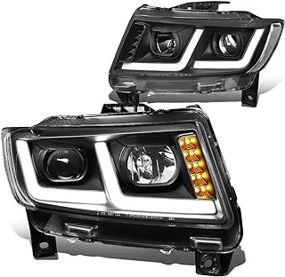 DNA MOTORING HL-HPL-JGC11-BK-CL1 Black Dual LED Running Light Projector Headlights Replacement For 11-13 Grand Cherokee