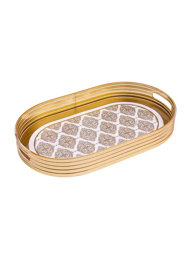 TALIONA Oval Tray With Border Gold/White 47x28.2x5.5cm