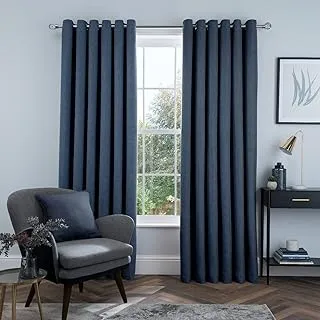 Sleepdown Linen Look Eyelet Blackout Lined Curtains Thermal Insulated for Bedroom and Living Room 46 x 54 Inch Navy