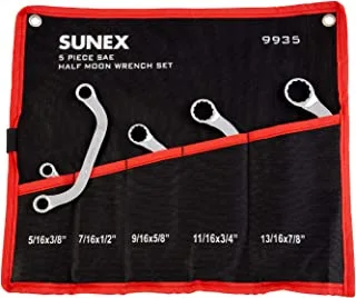 Sunex 9935 SAE Half Moon Wrench Set, 5/16 x 3/8-Inch - 13/16 x 7/8-Inch, Fully Polished, 5-Piece