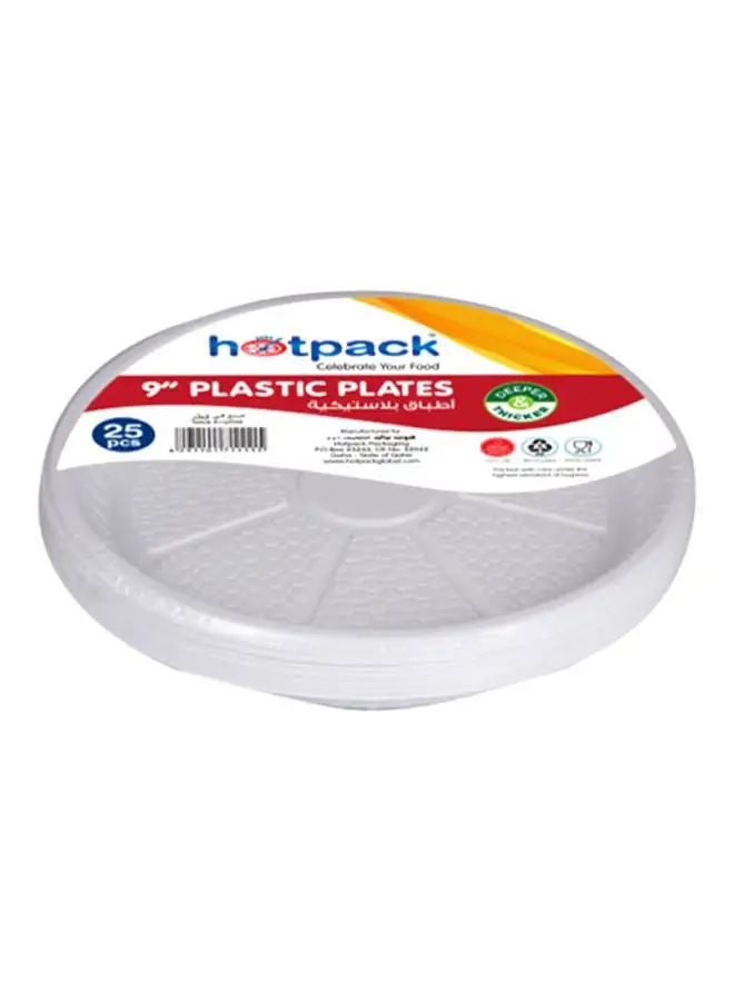 Hotpack 25-Piece Disposable Plastic Plates White 9inch