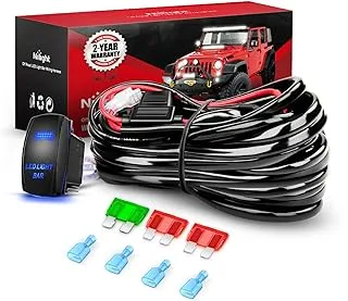 Nilight LED Light Bar Wiring Harness Kit 12AWG شديد التحمل 12 فولت 5Pin مفتاح متأرجح ليزر على إيقاف مقاوم للماء تبديل الطاقة ريلاي بليد فيوز -2 الرصاص (10038W)