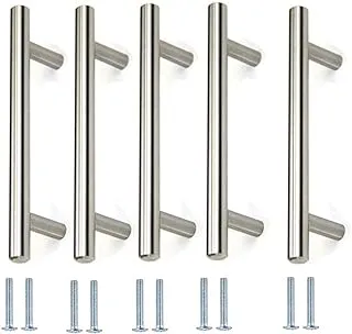 Melfi™ Stainless Steel Kitchen Cabinet Drawer T-Bar Cabinet & Furniture Pull Cabinet Door Handles and Pulls Cabinet Knobs Brushed Nickel (20cm x Hole Size 12.2 CM, Pack of 5)