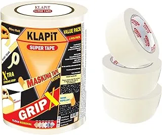 KLAPiT GRIPX Multi-Surface Masking Tape, No Residue, Easy Removal, Strong Adhesive, Easy to Tear, Ideal for Detailing, Painting, Decorating, DIY Home & Office (3pc Wide)