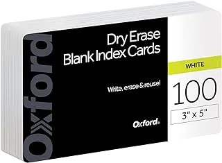 Oxford Dry Erase Index Cards, 3x5 Blank, Reusable Flash Cards, Double Sided Dry & Wet Erase Cards for Gaming, Study or Vocabulary, 100-Pack (63515)