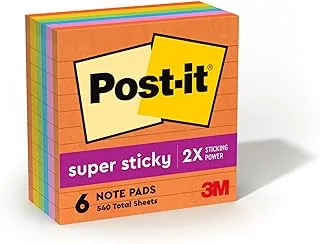 Post-it Super Sticky Notes, 4x4 in, 6 Pads, 2x the Sticking Power, Rio de Janeiro Collection, Bright Colors (Orange, Pink, Blue, Green), Recyclable (675-6SSUC)