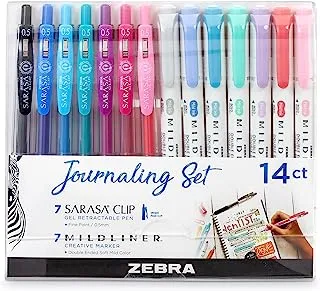 Zebra Pen Journaling Set, Includes 7 Mildliner Highlighters and 7 Sarasa Clip Retractable Gel Ink Pens, Assorted Colors, 14 Pack