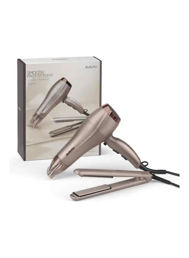 babyliss Paddle Travel Dry Airbrush | DC Dryer 1900W-2300W | Professional 2300W Hair Dryer & Smooth Pro 235 Hair Straightener Set for Salon-Quality | Ceramic Plates | Frizz-Free Styling, 5514PSDE Beige