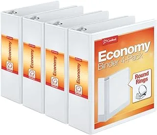 Cardinal Economy 3 Ring Binder, 7.6 cm, Presentation View, White, Holds 625 Sheets, Nonstick, PVC Free, 4 Pack of Binders (00430)