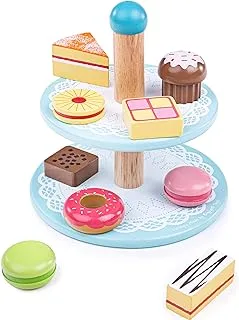 Bigjigs Toys Wooden Cake Stand with 9 Wooden Play Food Cakes