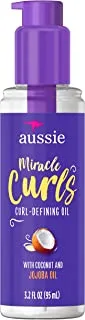 Aussie Miracle Curls Curl-Defining Oil Hair Treatment with Coconut & Australian Jojoba Oil 95ml - Hydrate + Shine + Define,