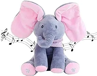 Peek-a-Boo Elephant Animated Talking Singing Stuffed Plush Elephant Stuffed Doll Toys Kids Gift Present Boys & Girls Birthday Xmas Gift- tan