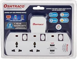 Oshtraco OTC-5313SN 2 WAY Switched T-Shape Socket with 2.4 USB Charging Port