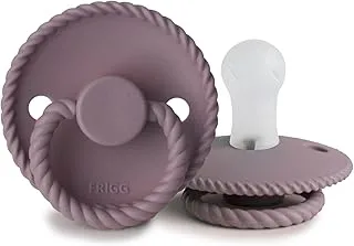 FRIGG Rope Silicone Pacifier 0-6 Months | 1 Pack Latex-Free Soother with a Rope Trim | Round Hypoallergenic Nipple and Polypropylene Shield | Made in Denmark — Twilight Mauve